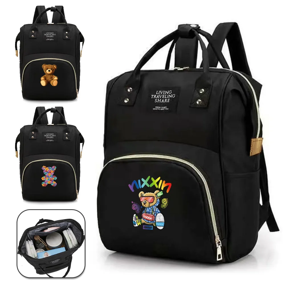 

Mummy Bag Outdoor Travel Large Capacity Waterproof Multi-Function Storage Infant Stuff Bags Bear Printing Series Backpack