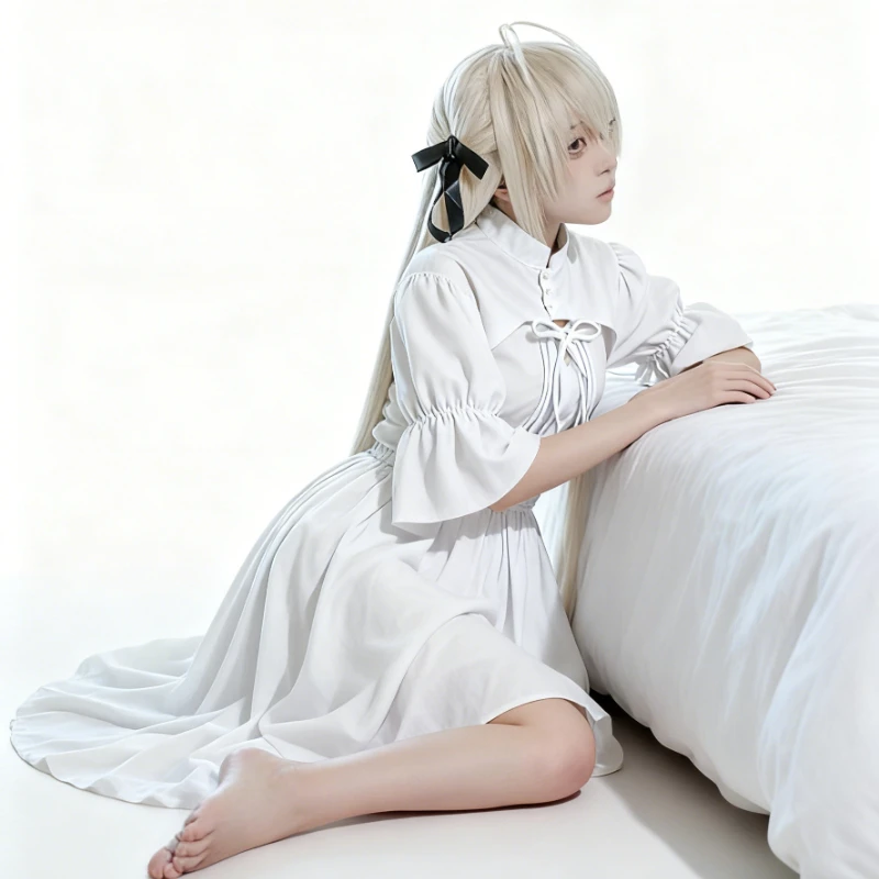 Disfraz de Anime Yosuga No Sora Kasugano Sora, disfraz de Cosplay blanco de Lolita, disfraz de Halloween para mujer, vestido de fiesta, peluca de conejito