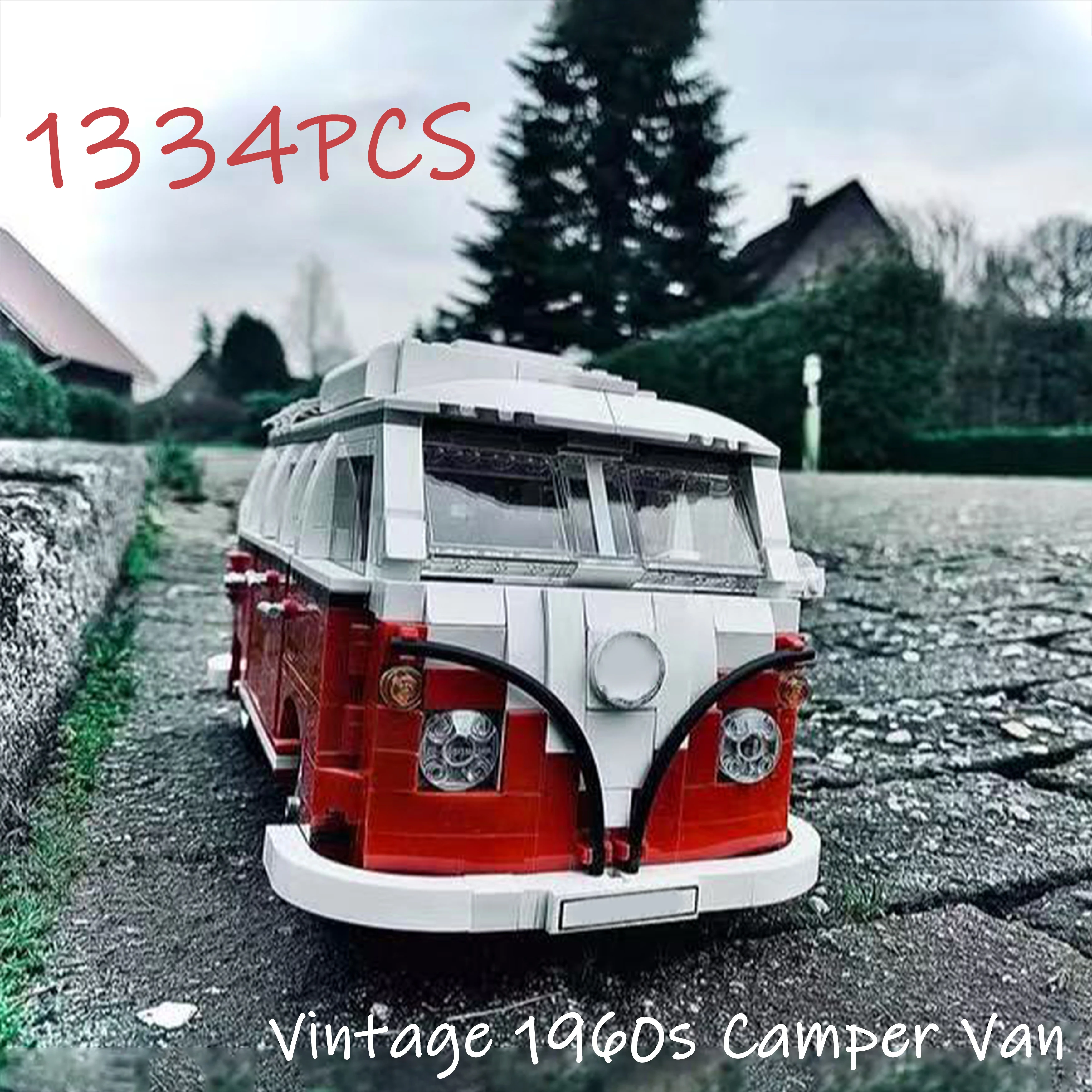 

Red Vintage 1960s Camper Van 10220 Building Blocks Model Creative Classic Vehicle Toy for Adults Display and Gift Collection