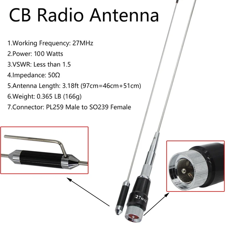 27MHZ CB Radio Antenna BNC Male PL259 forfor IC-V8 TK100 HT440 HT90 CB Walkie Talkie Midland/Uniden/Midlan