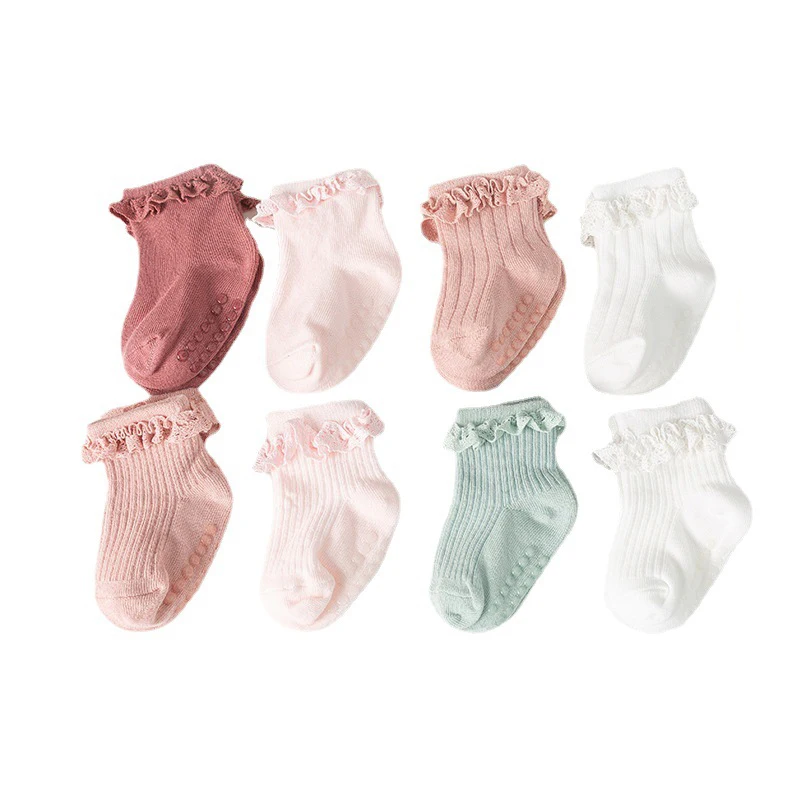 

Baby Kids Socks Autumn Winter Anti-skip Cotton Solid Color Lace Girls Floor Sock 0-3Y Toddlers