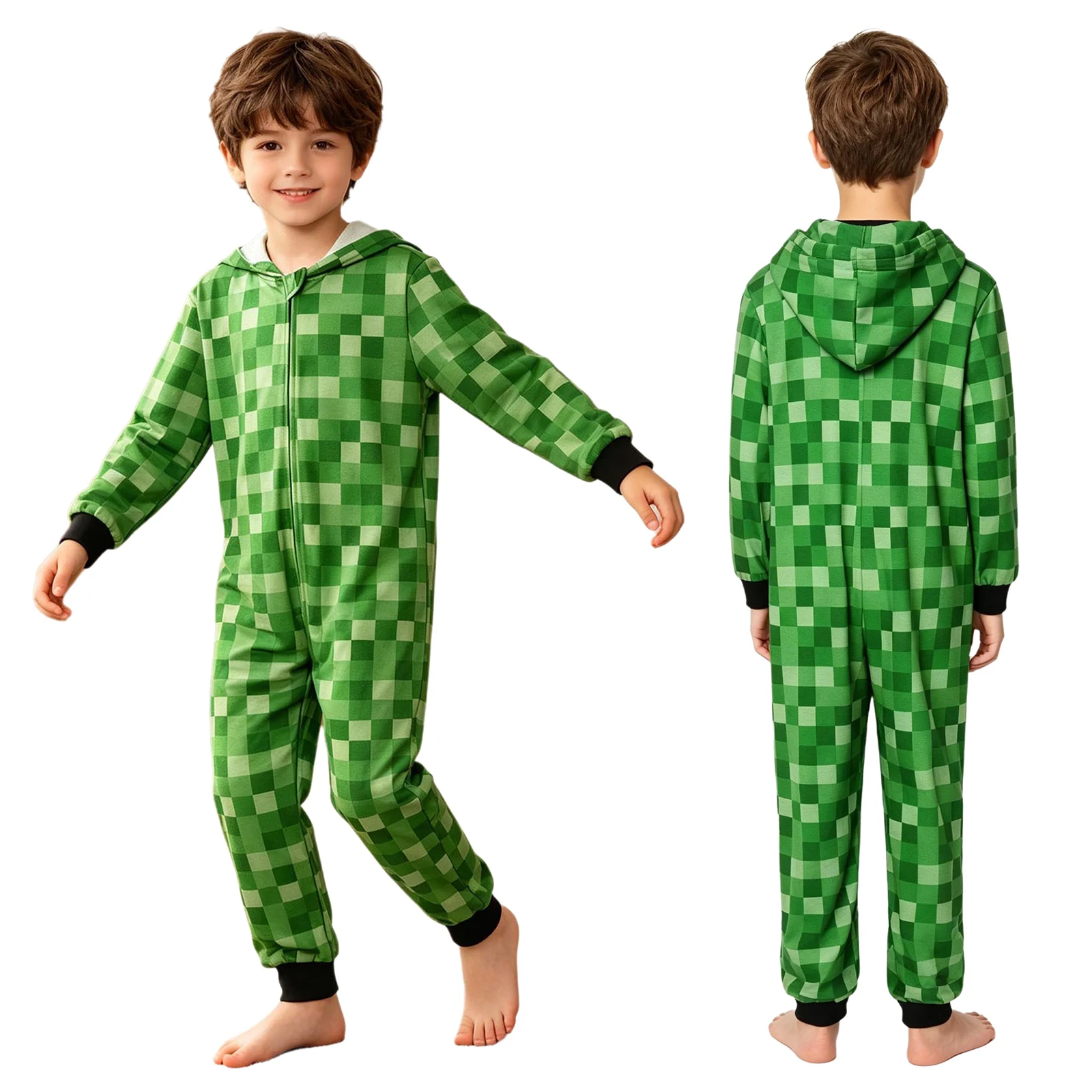 

Unisex Hooded One Piece Jumpsuit Long Sleeve Printed Zipper Coverall Costume for Cosplay Theme Party Halloween Role Play