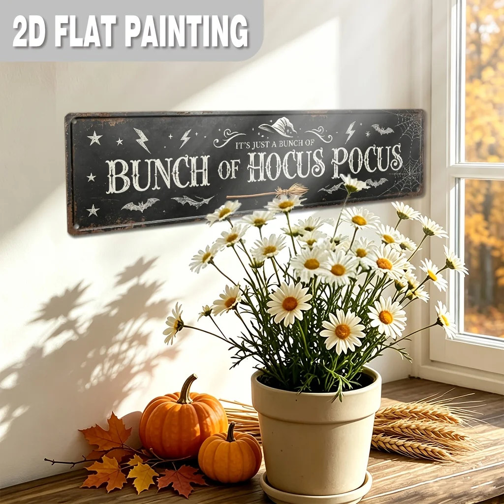 Home Decor Sign and Aluminum Plaque, Hocus Pocus Aluminum Sign, Witch Magic Slogan Wall Decor, Retro Halloween Home Plaque