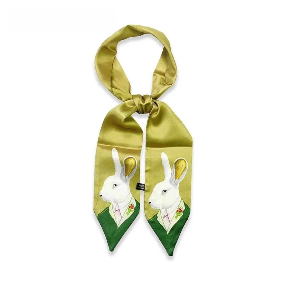 Cute Satin Skinny Scarf Animal Printed Bag Strap Decorative Business Scarf Long Waist Belts For Women