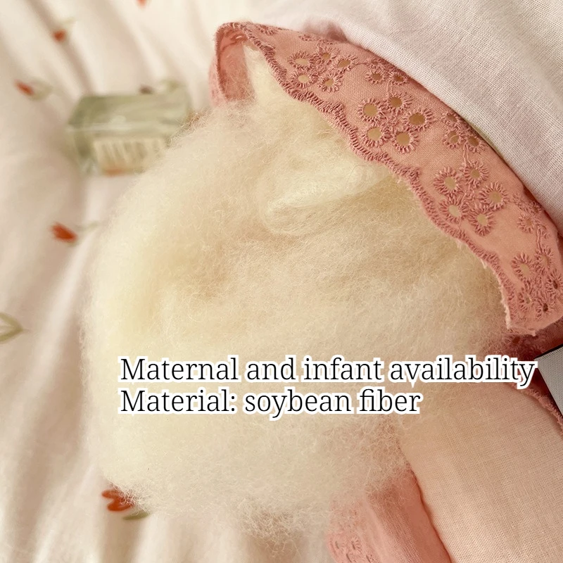 JFLEGAL Tulip Floral Print Summer Quilt Soft Cotton Breathable Lightweight Comforter Lace Trim Washable Air Conditioner Blanket