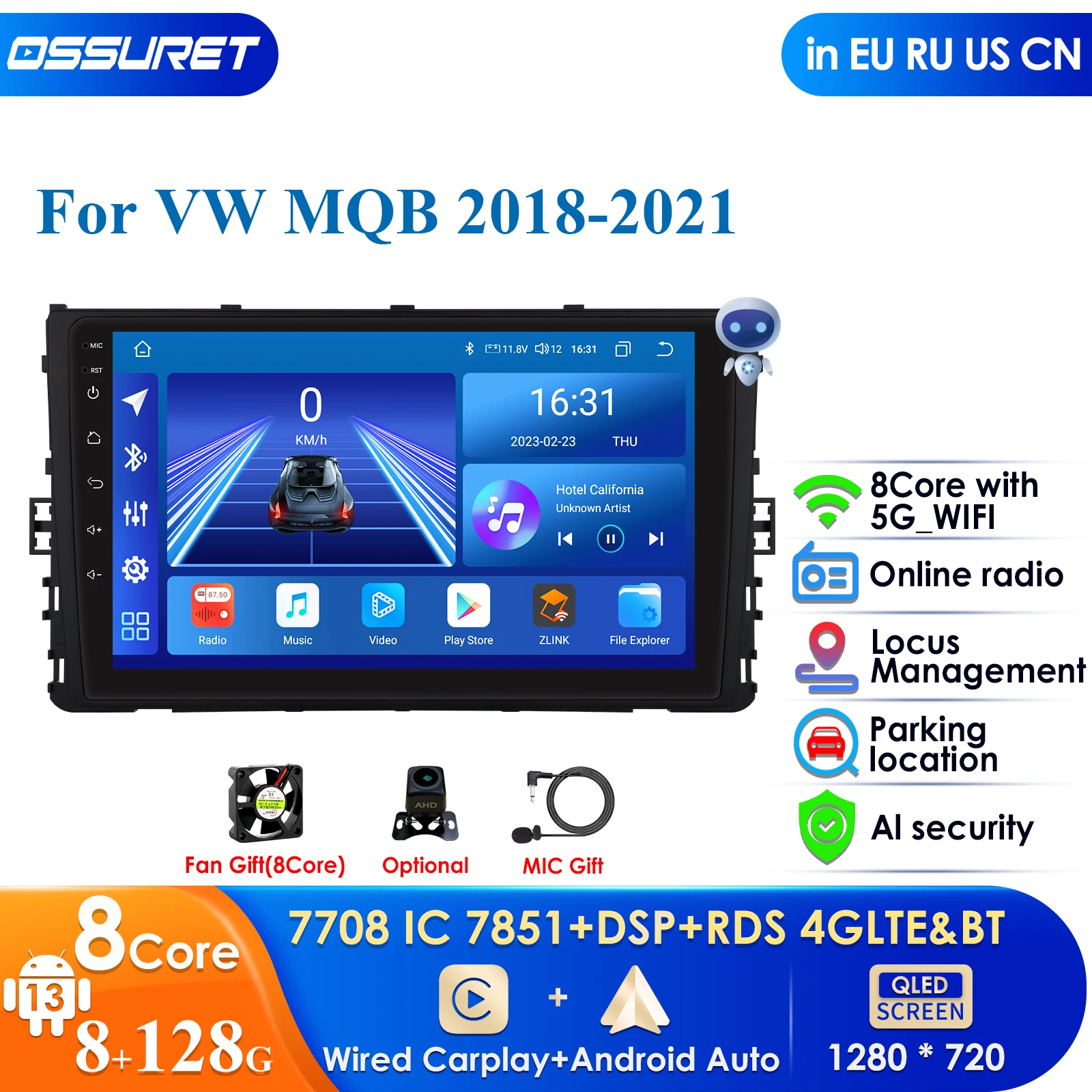 

2din Android Autoradio for VW MQB Polo Plus T-Cross Zoals T-Kruis T-Roc Tharu Sagitar Car Radio Multimedia Video Player GPS 4G