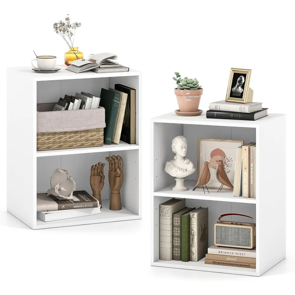 

Bookshel and Bookcase Set o 2, 2-Layer White Storage Shel W/Large-acity Open Storage Space or Living Room Bedroom Study Oice Mul