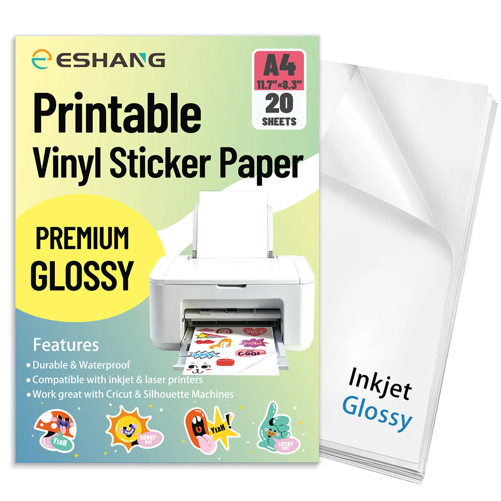 20 Sheets Glossy Vinyl Sticker Paper A4 Size Inkjet Printer Printable Self-Adhesive Waterproof 8.3 X 11.7 In Christmas Stickers