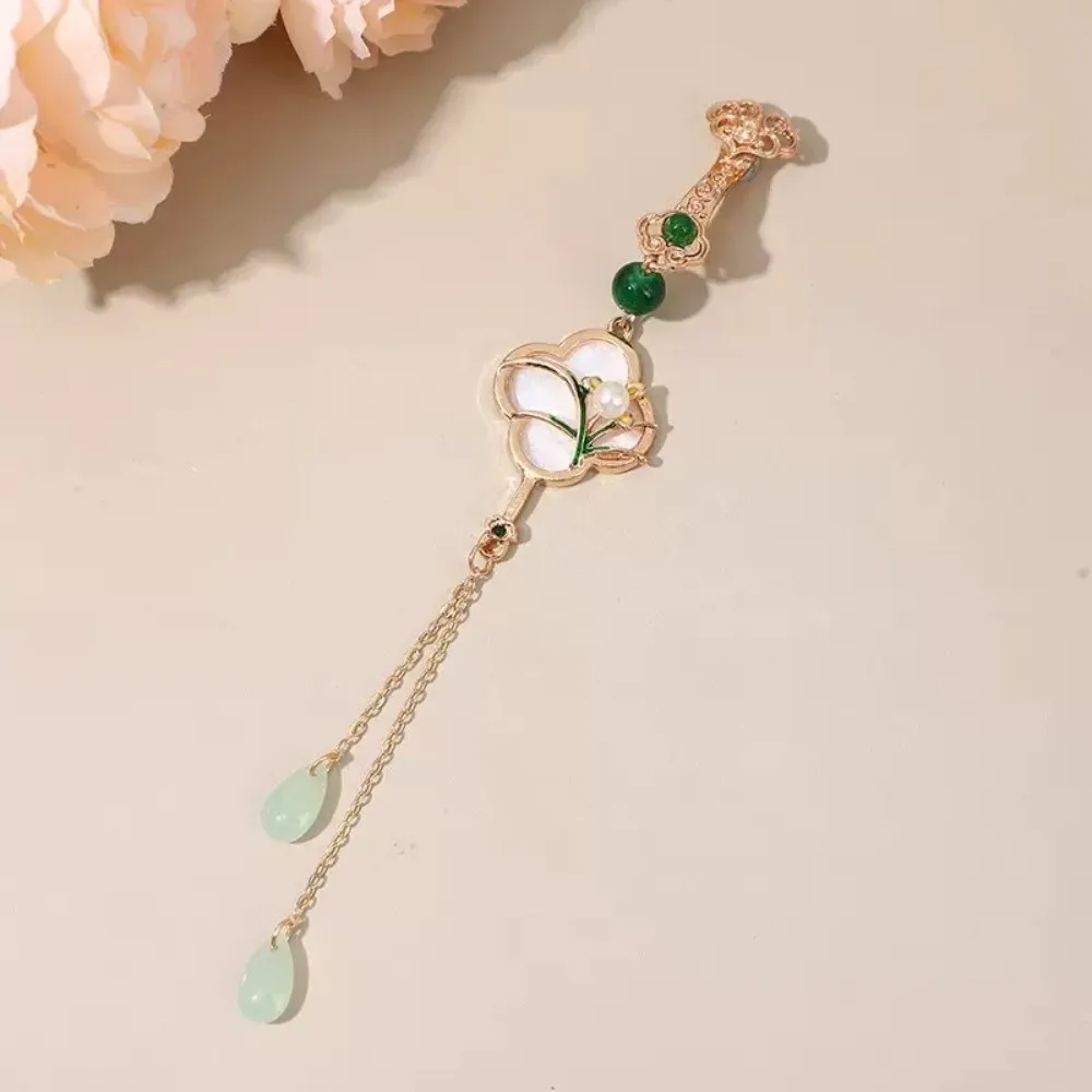 Delicate Alloy Women Hanfu Ornament Long Tassel Electroplating Chinese Style Brooch Hanging Decoration Lapel Brooch Gift