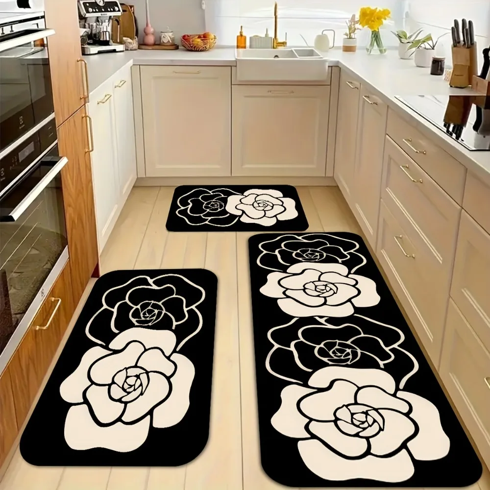 Eleganter Teppich mit Kamelienmuster, Matte, Teppich, weiche, rutschfeste Bodenmatte für Küche, Esszimmer, Heimdekoration, Bereichsteppich, Schlafzimmerdekoration