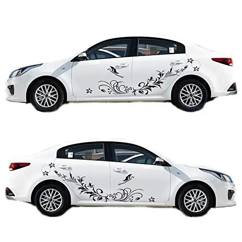 

3pcs Black Vinyl Car Side Decals Featuring Hollow Floral Vines And Birds For Scratch Coverage On Sedans SUVs Trucks