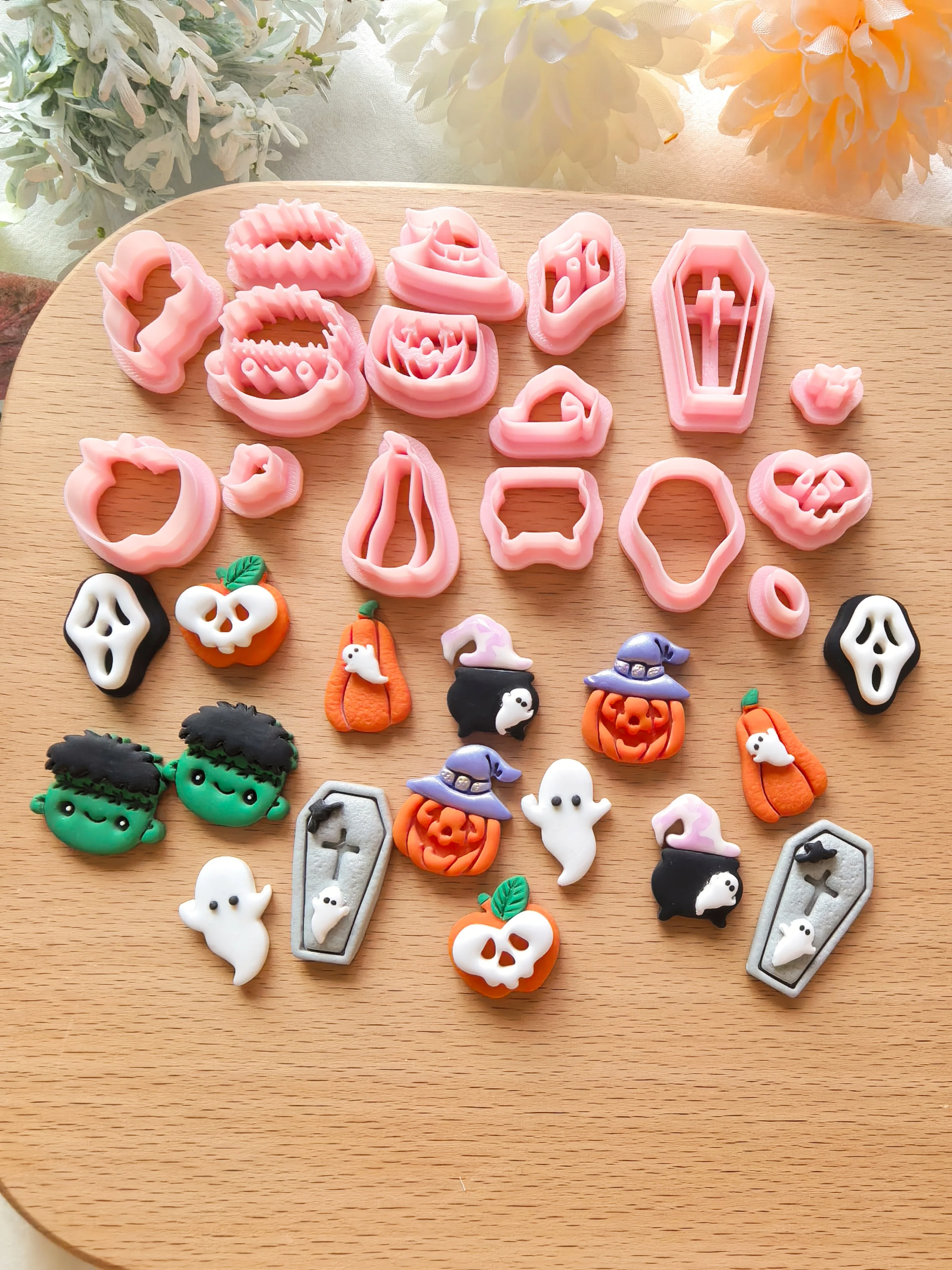 Halloween Mini Series Spooky Pumpkin Ghost Polymer Clay Cutters Coffin Soft Pottery Dangle Clay Making Earrings Jewelry Tools