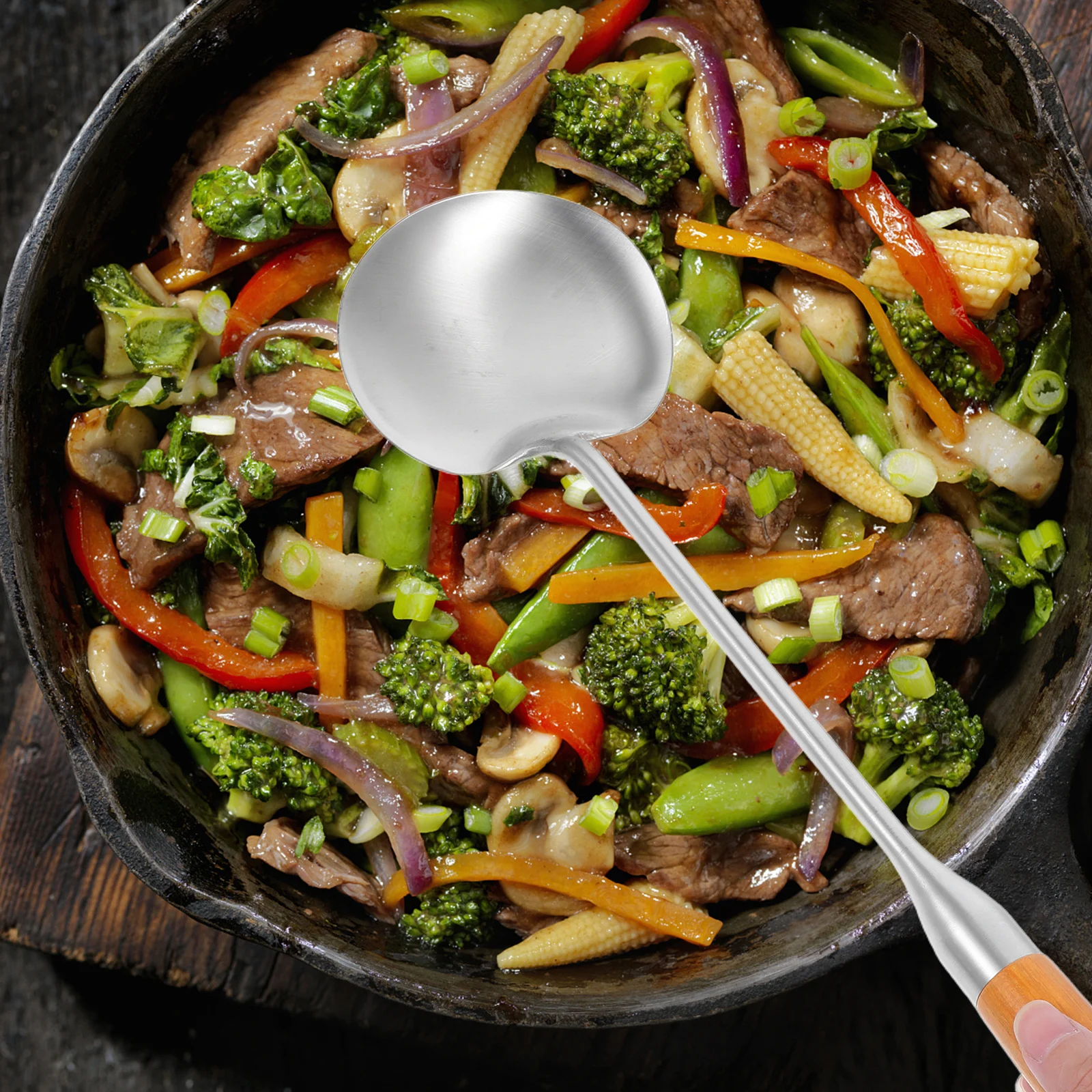 

Stainless Steel Wok Cooking Spatula Wooden Handle Stir Fry Ladle Spoon Turner Kitchen Utensil Heat Resistant