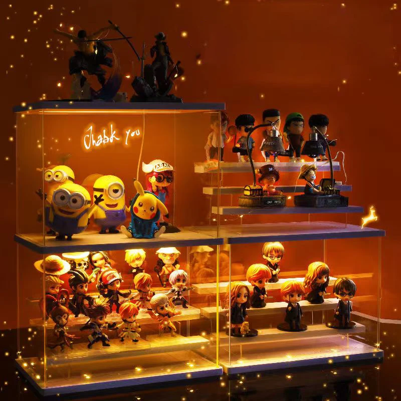 Acrylic Transparent Display Boxes with Lights, Blind Boxes, Dolls Display Stands, Dustproof Storage Boxes, Toys Models