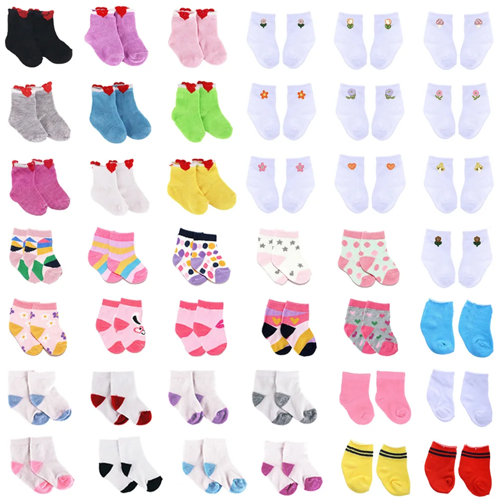 2Pcs/Set Doll Socks Heart Stripe Solid Color Knit Doll Sock For 43cm Baby Doll Clothes Accessories&18Inch American Doll Girl Toy