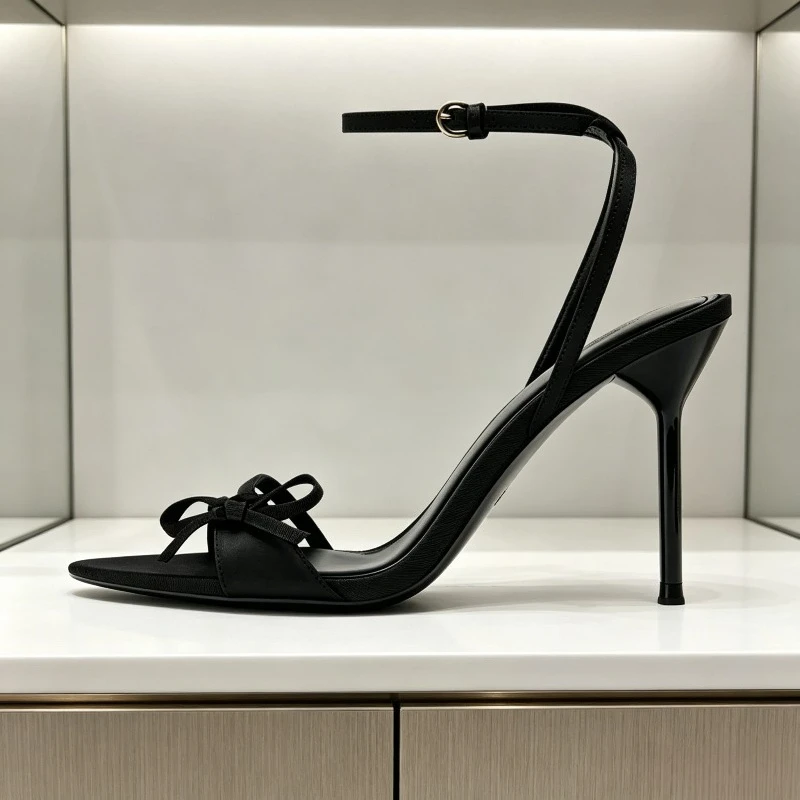 Bow Detail Satin Luxury High Heels Women Ankle Strap Buckle Summer Designer Shoes Sexy Pointed Toe Pumps Heeled Sandals Women