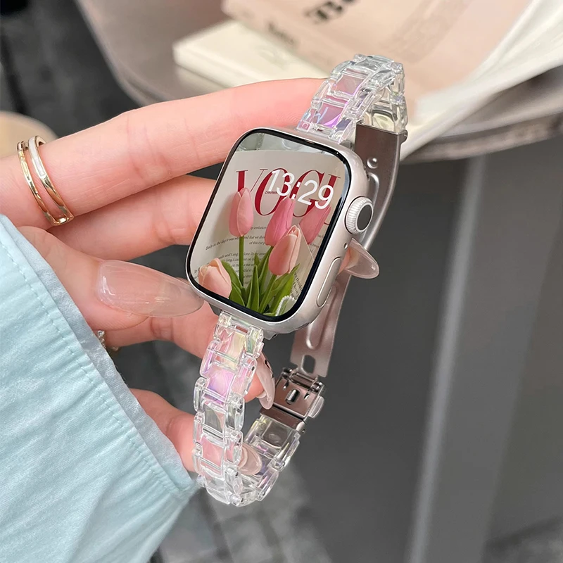 Women Slim Transparent Laser Strap for Apple Watch Band 42mm 46 49 45 40 44 38 41mm Acrylic Bracelet for iWatch 10 9 8 7 SE 6 5