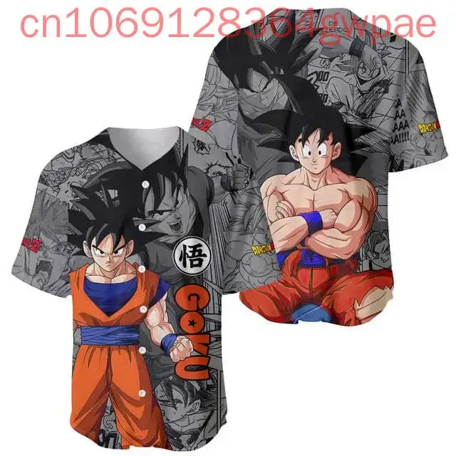 

Dragon Ball Blue Hair Super God Goku Baseball Jersey Men and Women Button Shirt Summer Casual Kids Cool Baseball Jersey