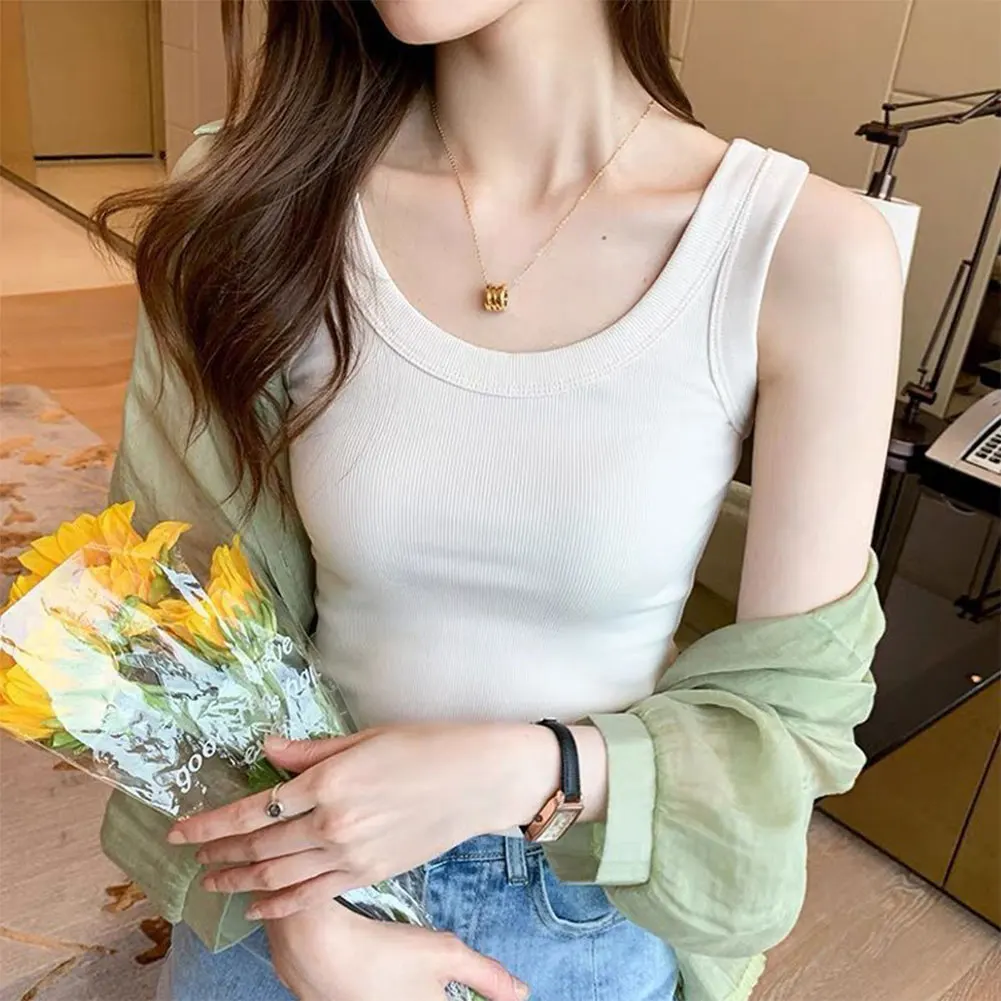 

Slim fit threaded vest for women elastic top pure color style suitable for spring summer autumn daily occasions