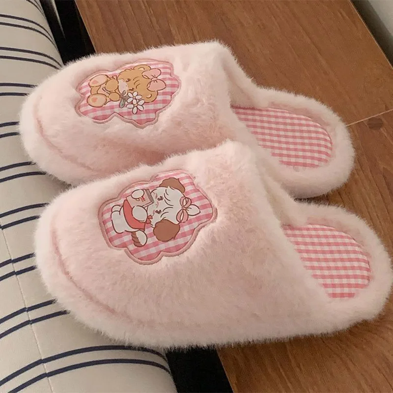 الشتاء المضادة للانزلاق Mikko المألوف نعال من القطن لطيف القطط الكلاب فروي أحذية للجنسين الدافئة أفخم داخلي المنزل النعال للنساء