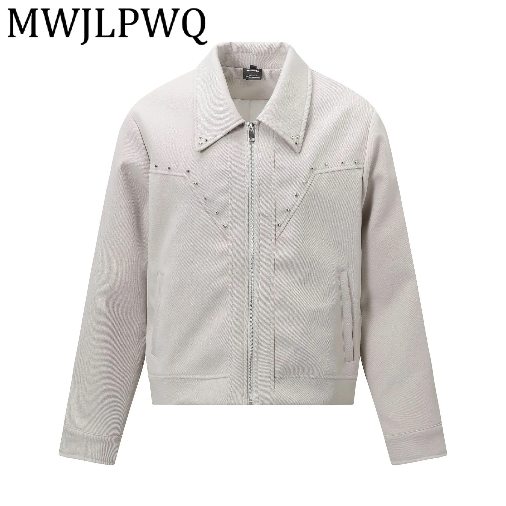 

MWJLPWQ Modish 2025 New American Style Simple Metal Jacket Male High Street Lapel Long Sleeve Spliced Loose Versatile Coat 21545