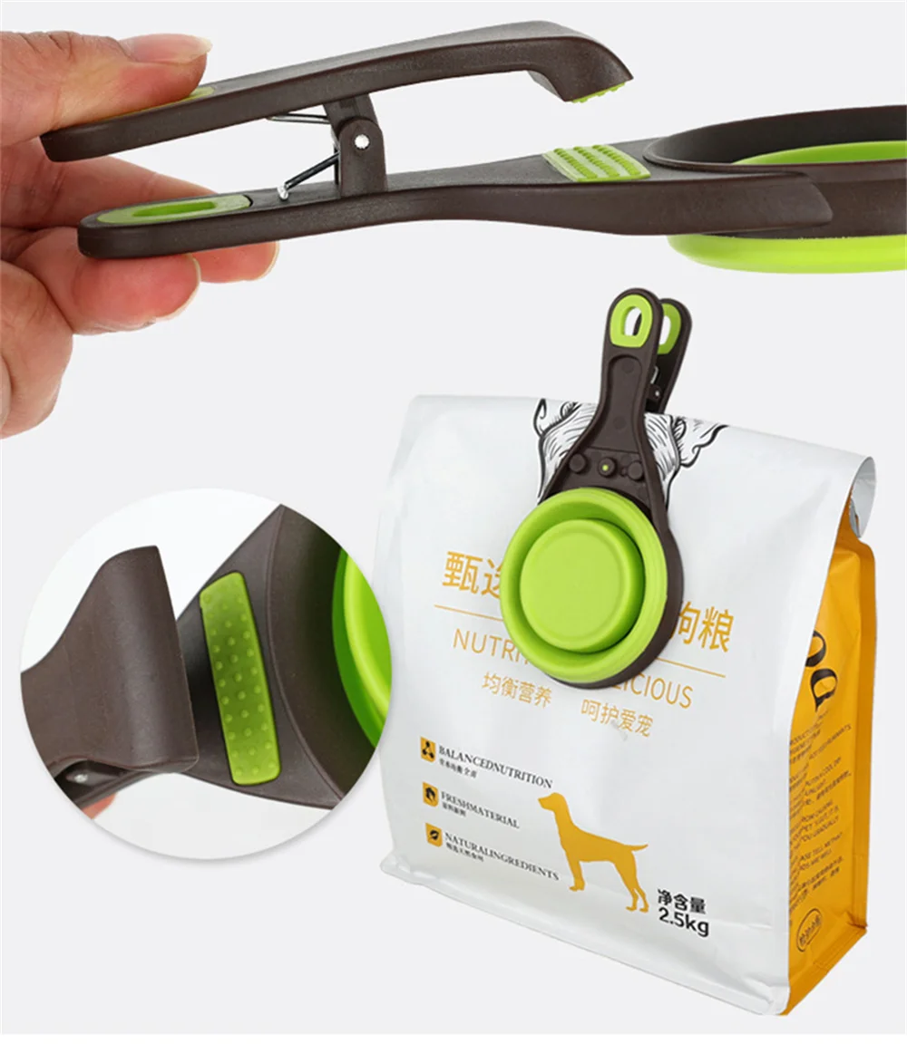 Portable Foldable Silicone Pet Food Scoop Measuring Cup With Bag Clip Sealer 3 Sizes Dog Cat Kibble Spoon Travel Pet Feeder Bowl view 4