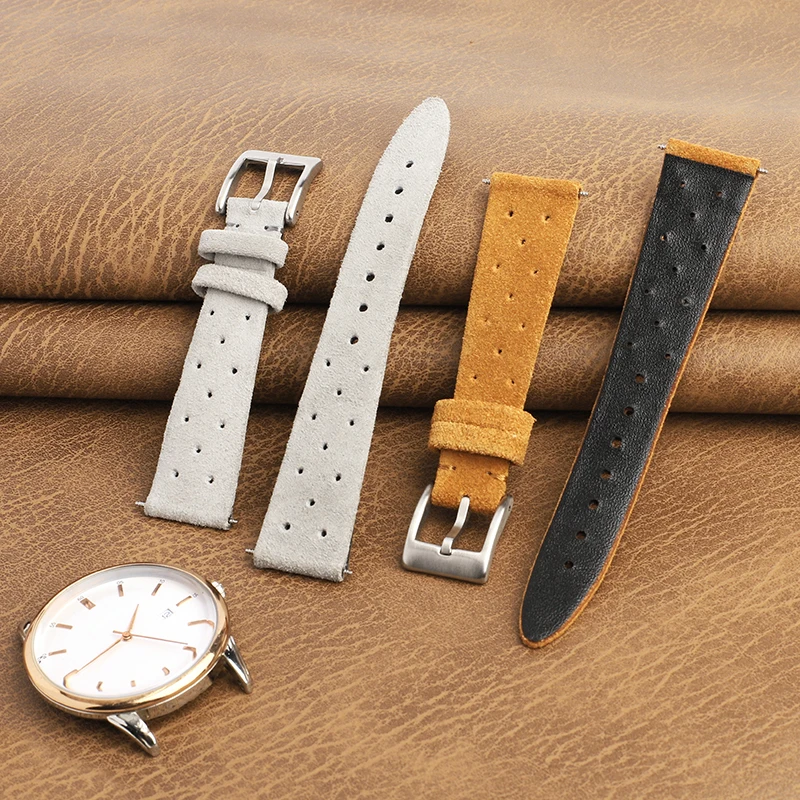 Rally Racing Suede Leather Watch Strap 19mm Breathable Sport Watch Bands Gray Brown Color Watch Band Men's Wristbelt Accessories
