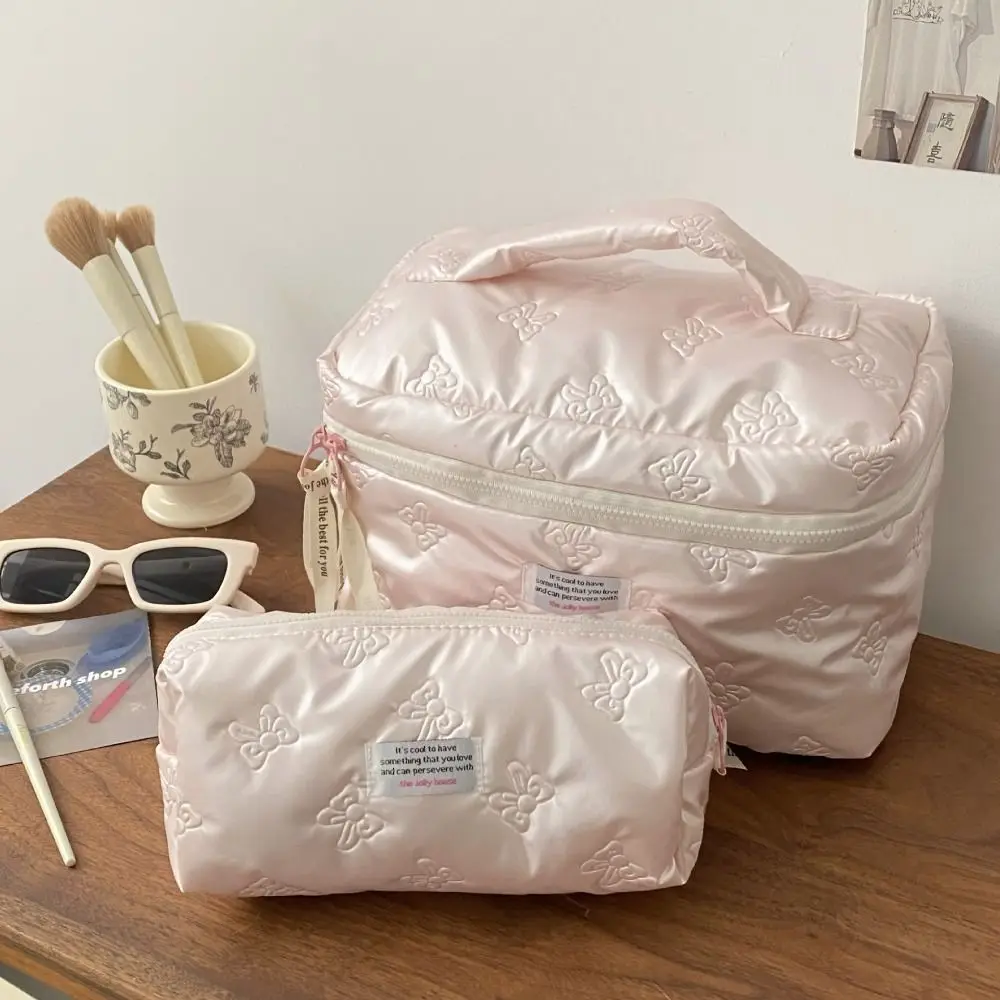 Portable PU Material Cosmetic Bag Storage Compartment Multi-function Toiletry Bag Bow Decoration Makeup Case Cosmetic Collection