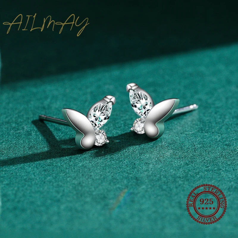 Ailmay-pendientes de tuerca de mariposa para mujer, de Plata de Ley 925 auténtica, exquisitos aretes de estrella apilables, joyería de moda Va