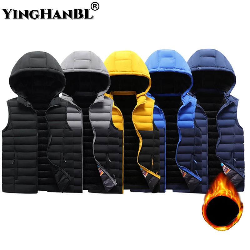 

Autumn Winter New Outwear Hooded Vest Jacket Thicken Men's Windproof Warm Cotton-Padded Coat Fashion Splicing Layering Patchwork