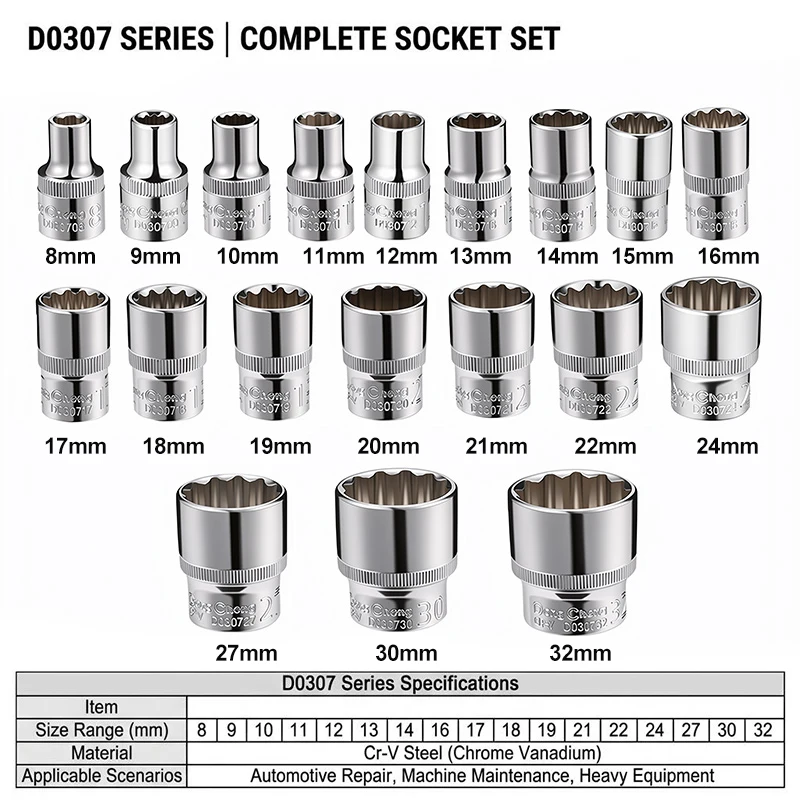1pcs 1/2' Square Drive 12-point Socket Bit Ratchet Wrench 12pt Sockets Hand Tool Kit 12 Angles Plum Blossom Sleeve 8-32mm
