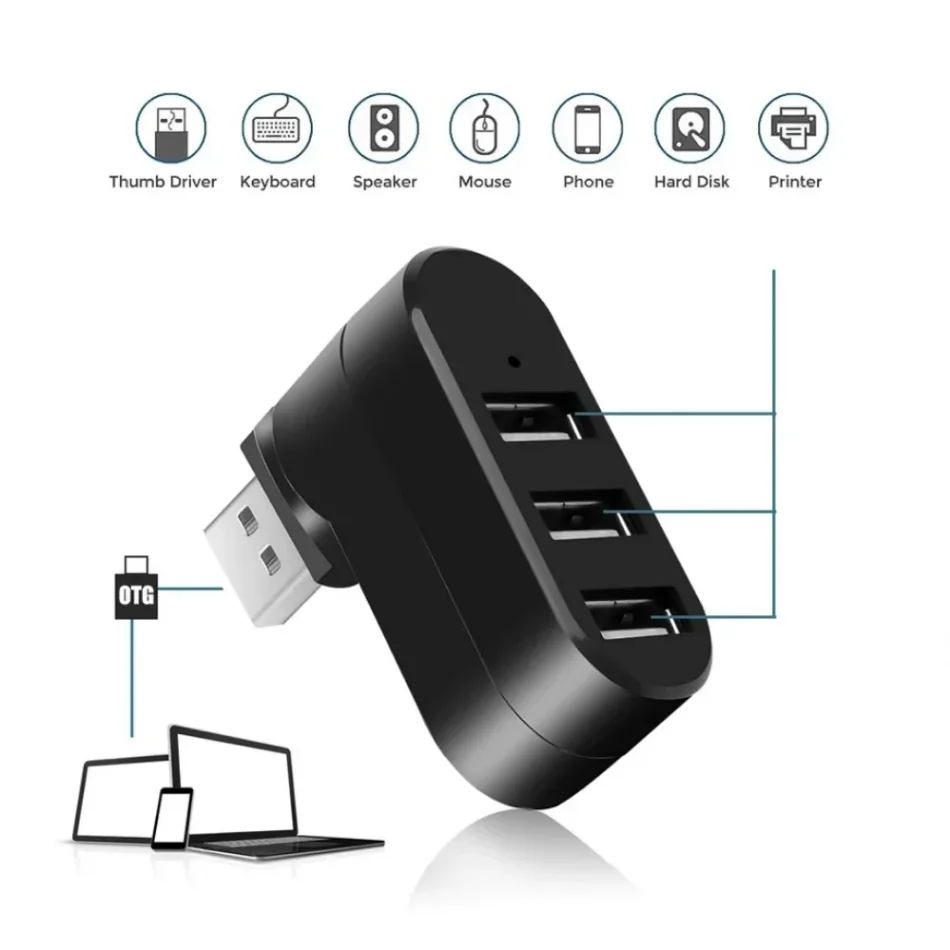 Wvvmvv 3 Ports USB 3,0 Hub Extender Splitter drehen USB Hub 2,0 Adapter hohe Geschwindigkeit für Computer PC Laptop Mac Mini Zubehör