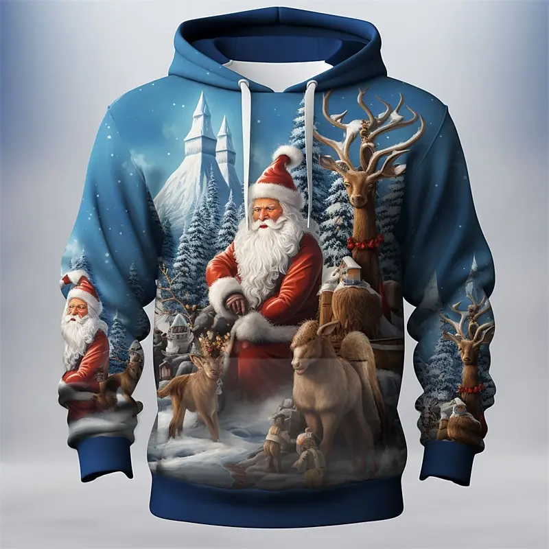 

Funny Santa Claus Print Men's Hoodies Autumn Winter Casual Loose Sweatshirts Fashion New Year X'mas Clothes Christmas Elk Hoodie