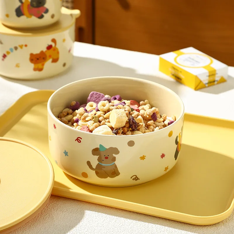 

LTT Ceramic Fresh-keeping Bowl Set Dormitory Instant Noodle Bowl Tableware Gift Box Cartoon Bowl with Lid