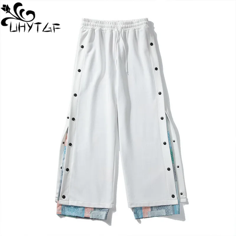 

UHYTGF Korean Trend Pants Men's Straight Wide Leg Spring Autumn Trousers Male Breasted Elastic Waist Casual Sports Pants Men 352