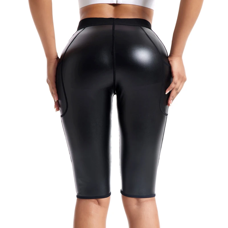 Supersize Women High Waisted Faux Leather Pants Shorts Stretch Tummy Control Dressy Pleather Leggings with Pocket Slim Shapewear