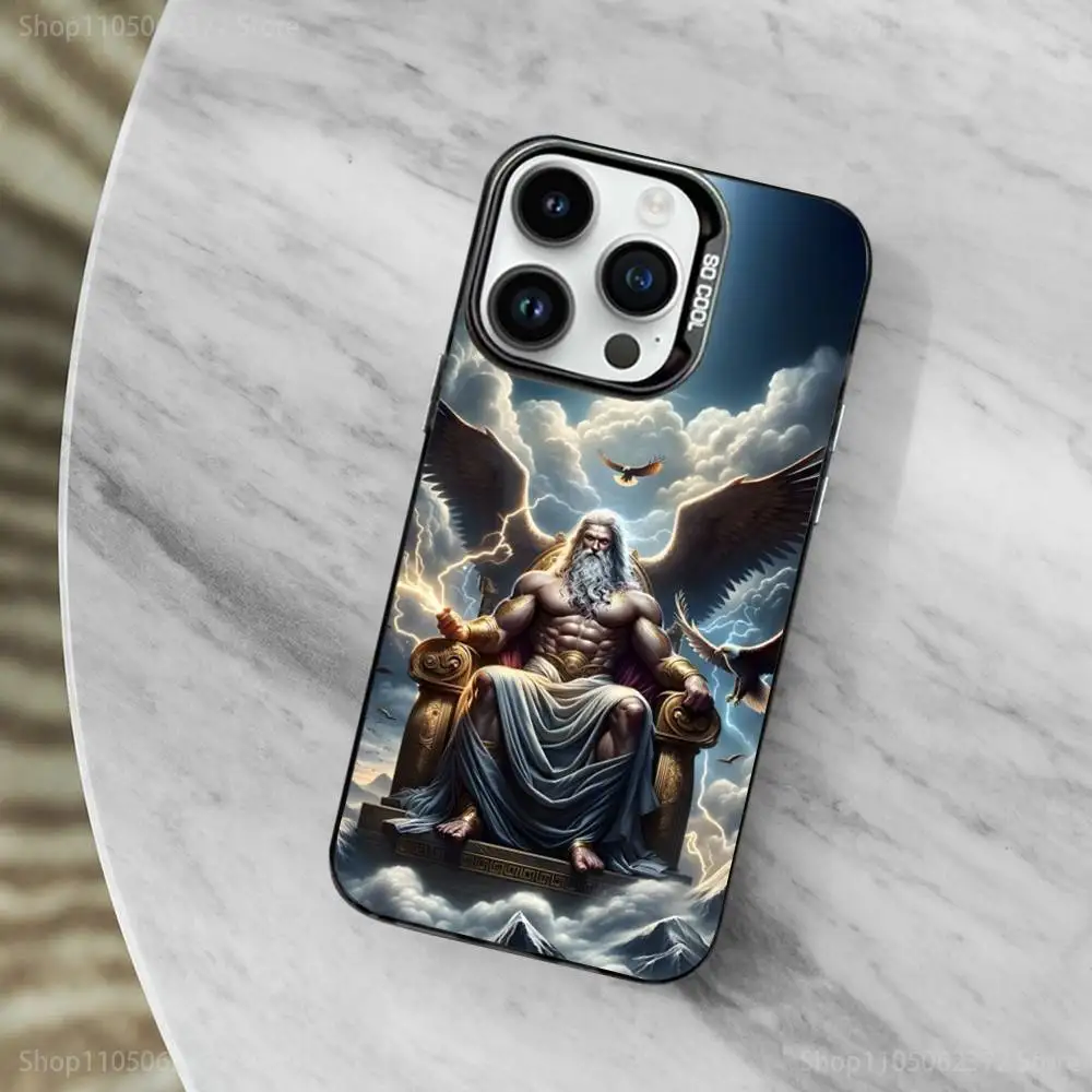 Capa de telefone da mitologia da arte grega zeus para iphone 11,12,13,16,14,15, mini, pro,xs, max preto fosco capa à prova de choque