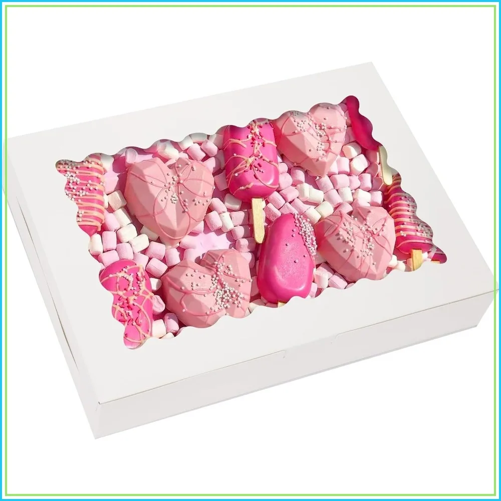 Paquete de 30 Cajas para Galletas, Cajas Grandes de 14x10x2.5 Pulgadas con Ventana para Pasteles, Chocolate, Muffins, Donuts, Postres