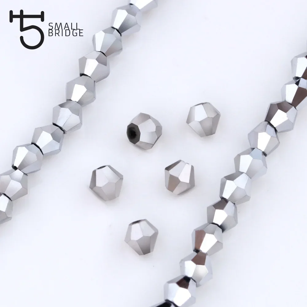 3 4 mm Czech Silver colour Spacer Bicone Beads for Making Jewelry Accessories Diy Perles Loose Faceted Glass Crystal Beads Z210