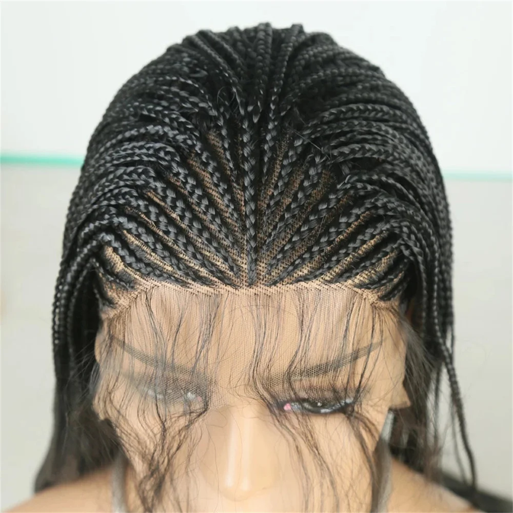 عصابة رأس صناعية أوروبية وأمريكية، باروكة جديلة قذرة من الدانتيل الأمامي، باروكة طويلة جديلة صغيرة مع ثلاثة جدائل، أنثى #3