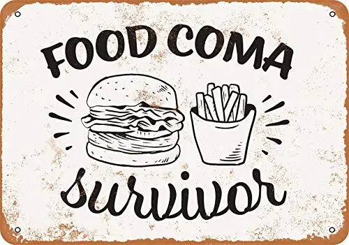 Metal Sign - Food Coma Survivor - Vintage Look Wall Decor for Cafe Bar Pub Home Beer Decoration Crafts