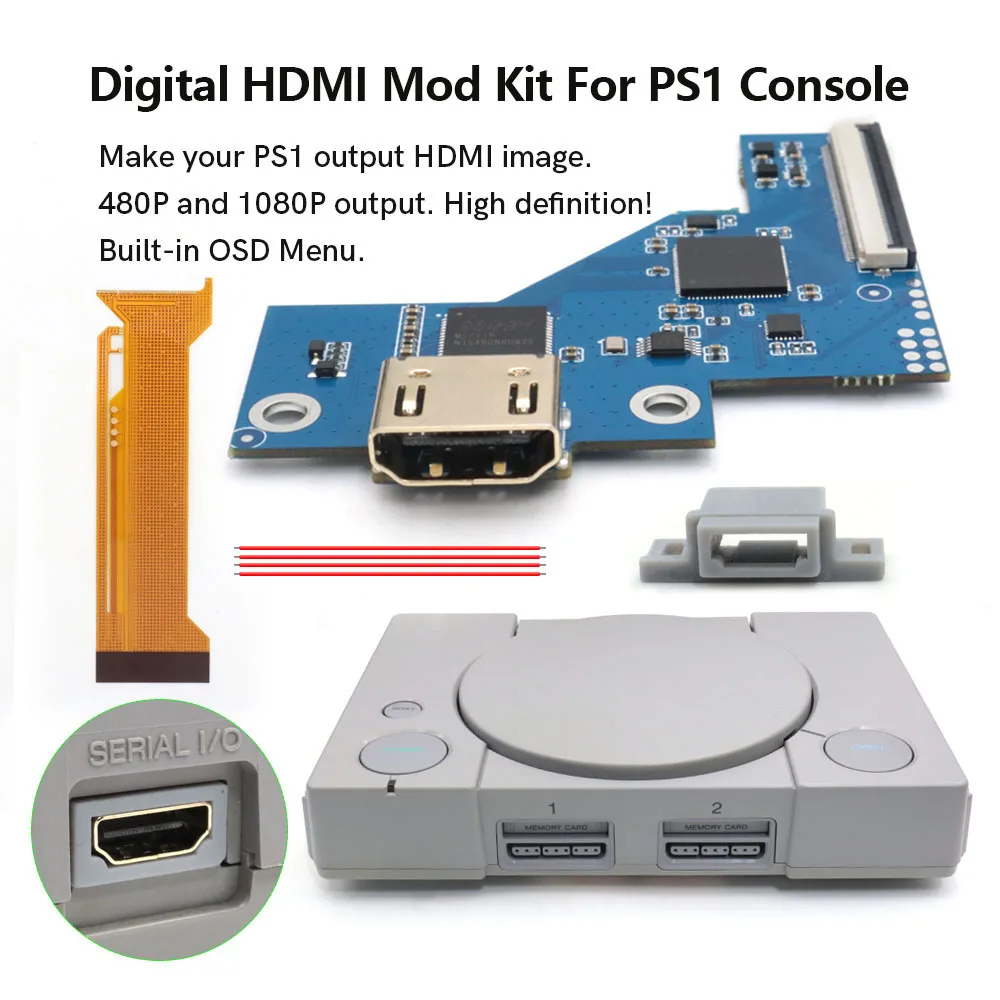 

Цифровой HDMI-модуль для PS1: Комплект для модификации HDMI, внутренняя плата HDMI для подключения к телевизору, набор для консоли PS1