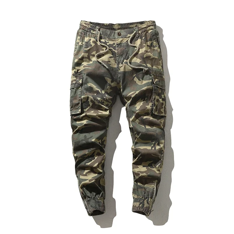 

Spring and Autumn Washed Retro Casual Pants Men's Rascal Handsome Straightening Zipper Camouflage Work Pants Multi Bag Pants