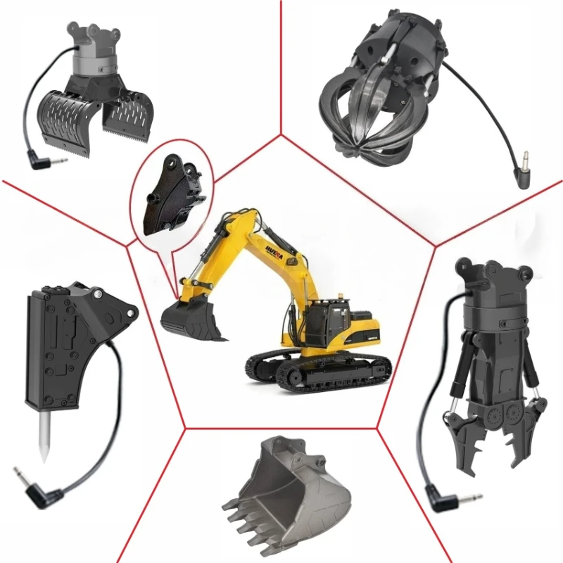 Suitable for Huina 592 593 594 580 RC Excavator Parts Toy Car Upgraded Metal Attachment Quick-change Tool Hydraulic Breaker