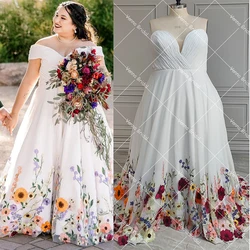 Plus Size Colorful Embroidered Satin Wedding Ball Gowns Off Shoulder Laceup Back Maxi Length Sweetheart Customized Bridal Dress