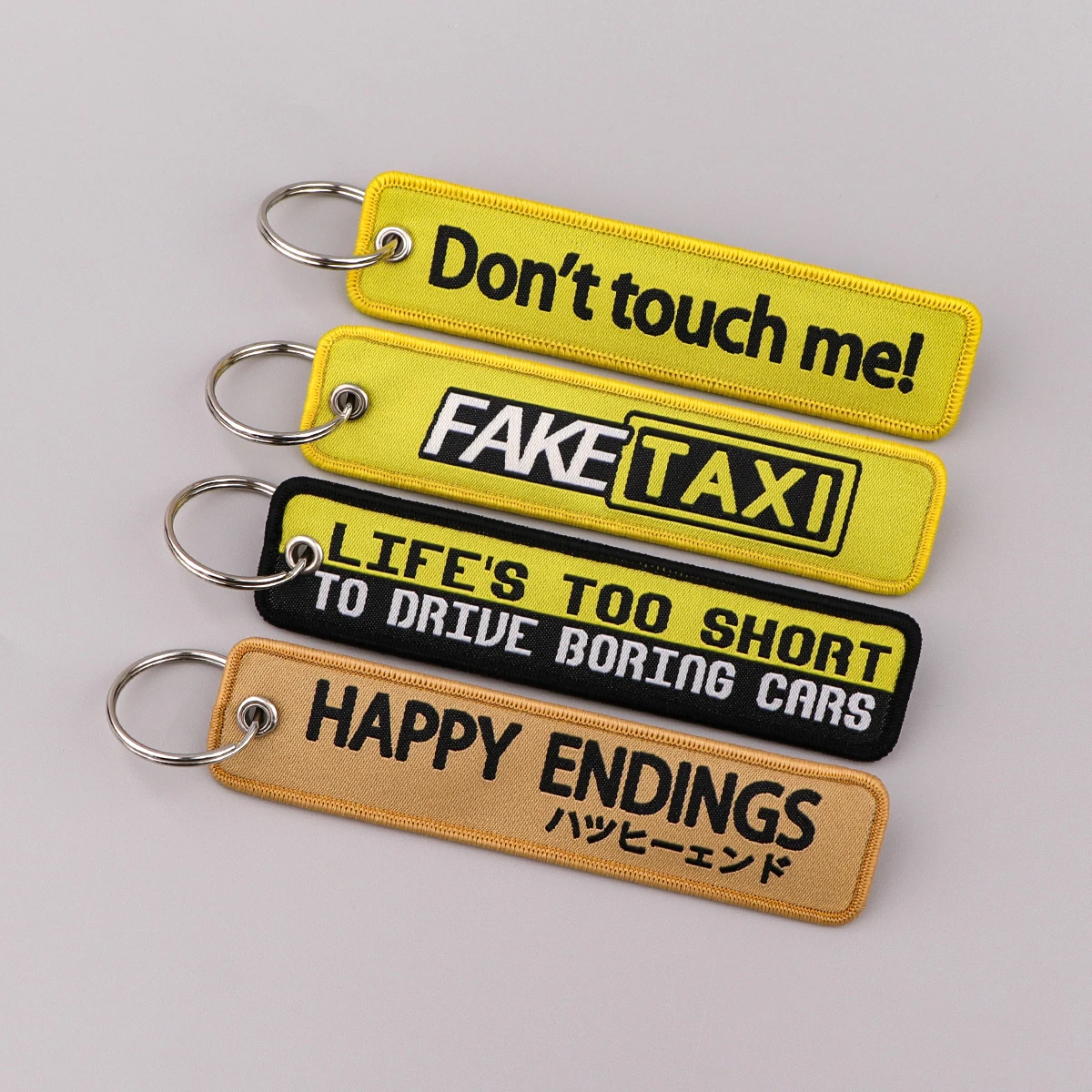 Fake Taxi Embroidery Key Fobs Funny Quotes Key Tags Keychain For Car Motorcycles Key Ring Holder Chaveiro Jewelry Gifts