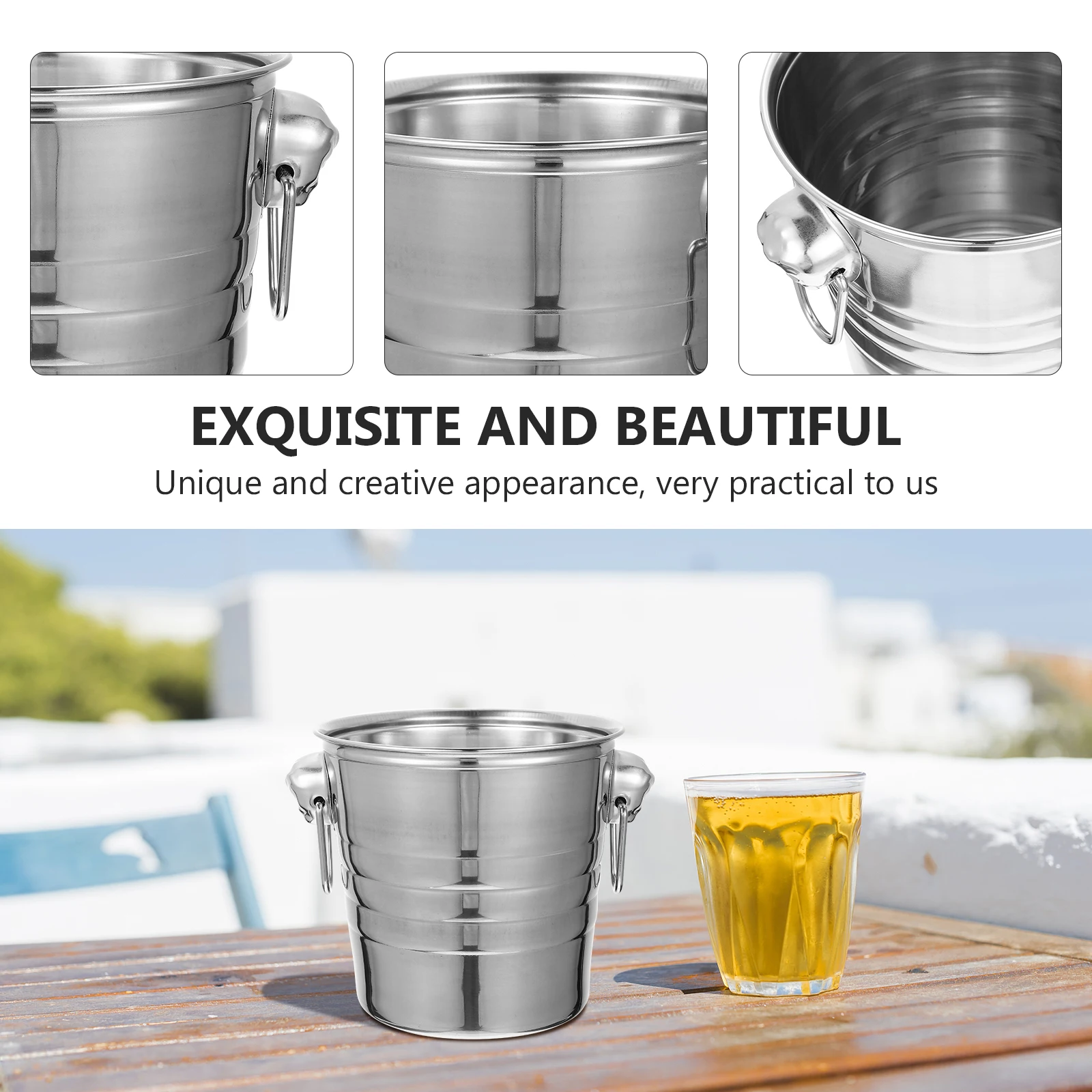 

Stainless Steel Ice Bucket Bottle Cooler Container Beverage RustProof Beer Bucket Bar KTV Restaurant Storage