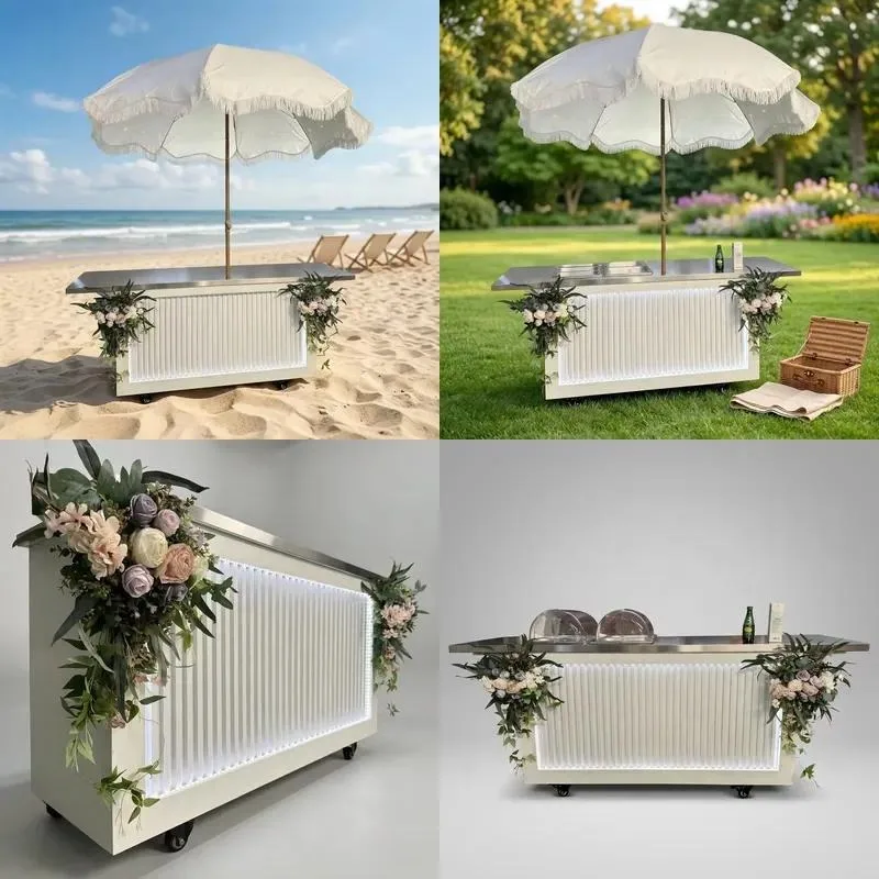 Luxury Mobile Dessert Cart with Canopy for Commercial Cake Beverage Display Wedding Event Party Catering