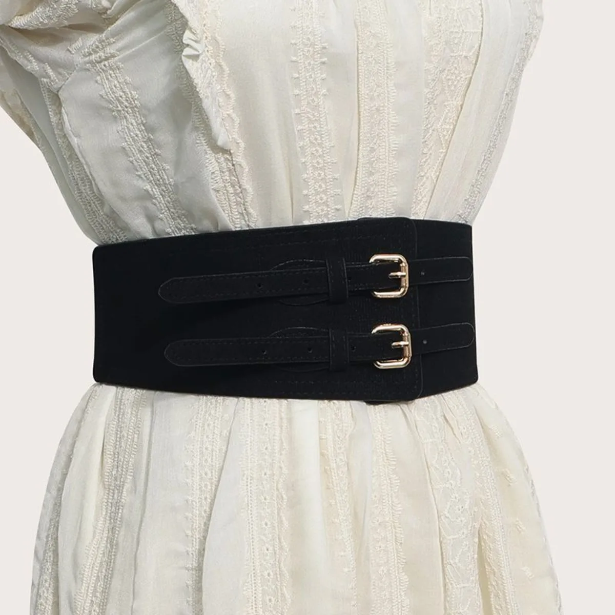 حزام مخملي مرن واسع للسيدات، حزام خصر على الطراز الغربي العتيق للمعاطف، حزام من جلد الغزال للنساء #3