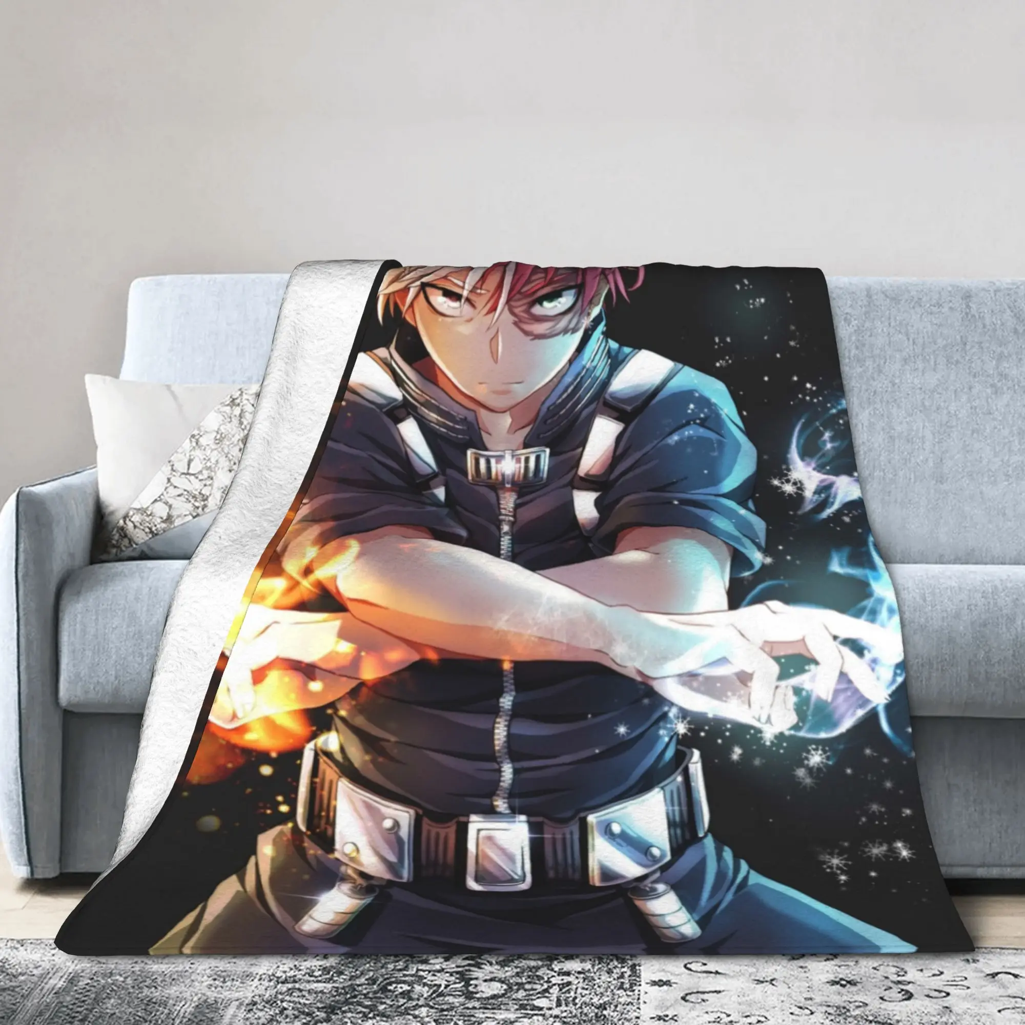 Todoroki BNHA Plush Blanket Boku no MHA Anime Fashion Throw Blanket for  Sofa Bedding Lounge 125*100cm Plush Thin Quilt,